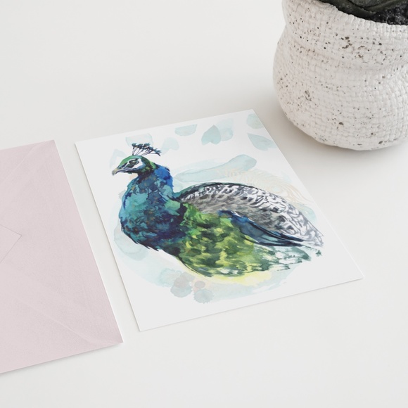 Watercolor Peacock Wall Art Illustration Print Poster Card Unframed - Picture 5 of 7